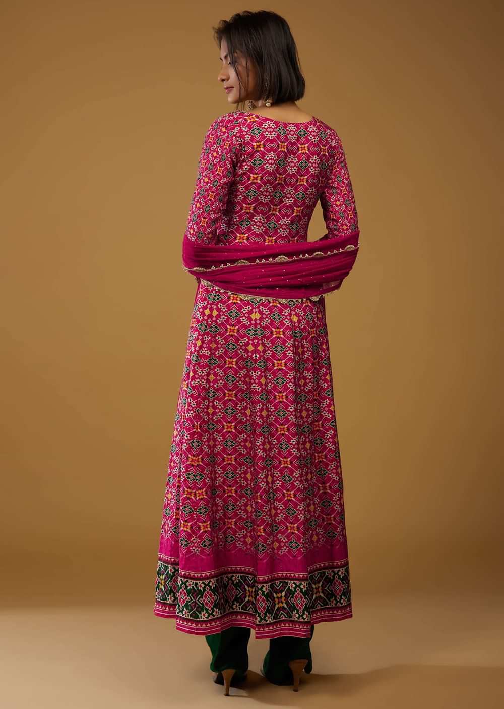 Magenta Pink Anarkali Suit With Bandhani Print And Embroidery