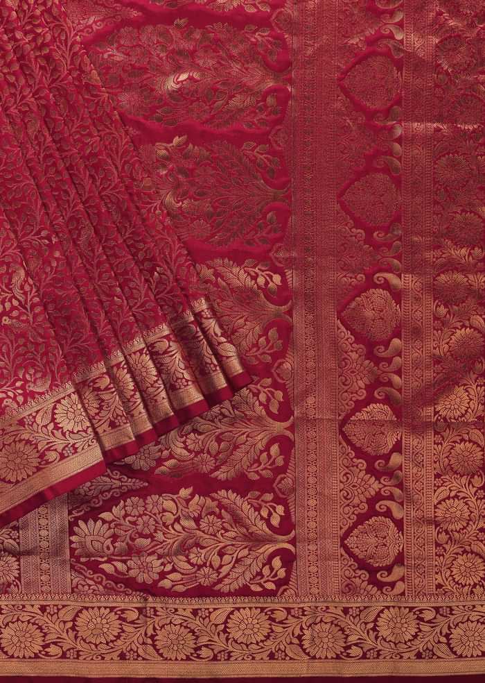 Magenta Pink Kanjivaram Saree In Pure Uppada Silk With Zari Weave And Unstitched Blouse