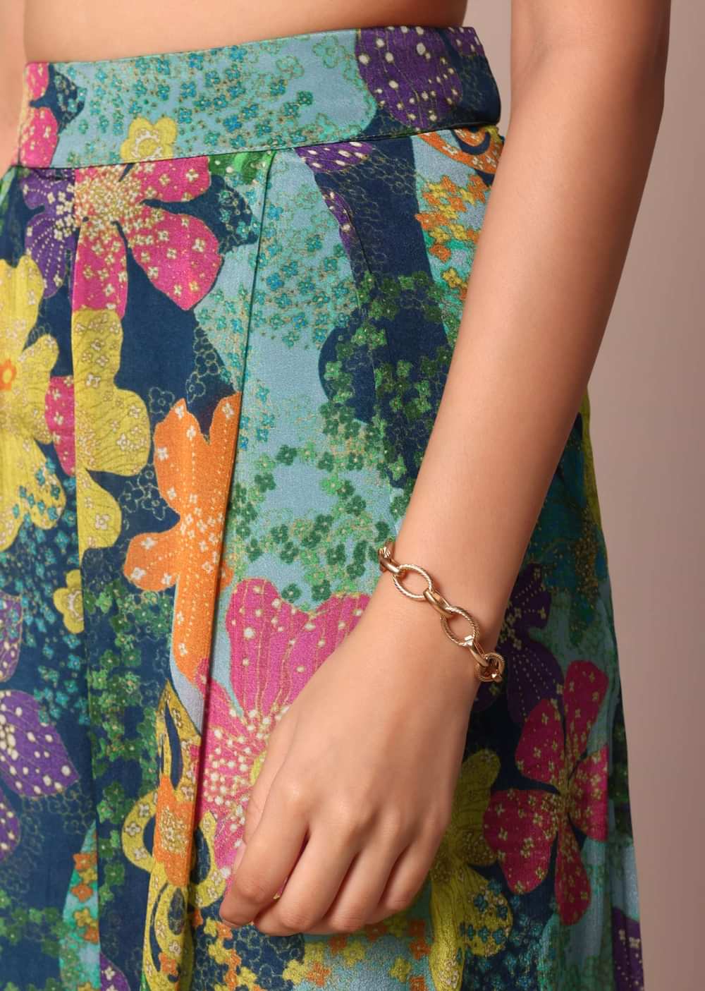 Beautiful Purple Floral Printed Indowestern Crop Top Set
