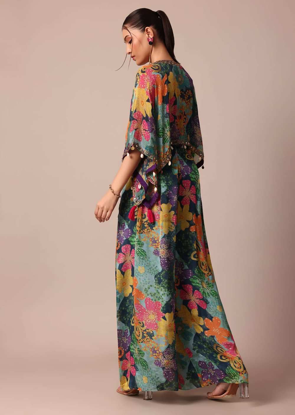 Beautiful Purple Floral Printed Indowestern Crop Top Set