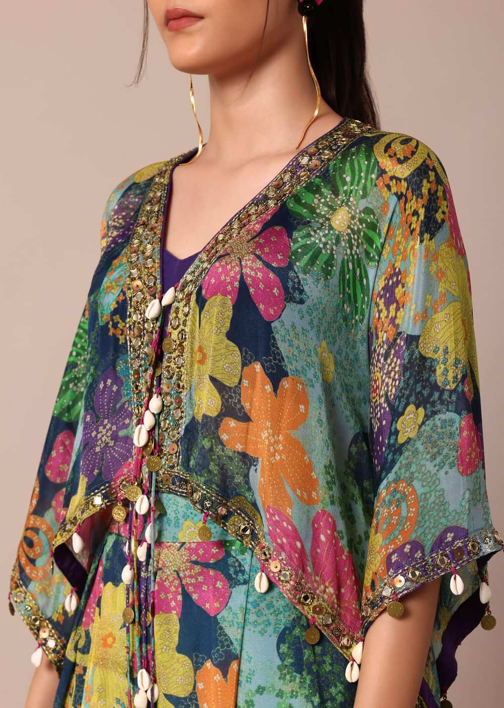 Beautiful Purple Floral Printed Indowestern Crop Top Set