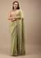Beechnut Green Tissue Saree In Zardozi Embroidery Buttis, It Comes In An Embroidery Border In Multi-Color French Knots Detailing