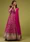 Hot Pink Silk Anarkali Suit With Banarasi Zari Border
