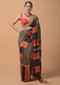 Beige And Back Saree With Checks Print And Contrast Orange And Black Printed Border Online - Kalki Fashion