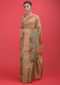 Beige And Green Ombre Saree In Cotton Silk With Printed Floral Pattern And Kundan Work Online - Kalki Fashion