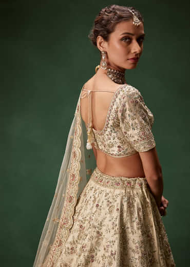 Beige Bridal Lehenga With Sequin And Zari Work