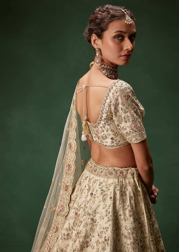 Beige Bridal Lehenga With Sequin And Zari Work
