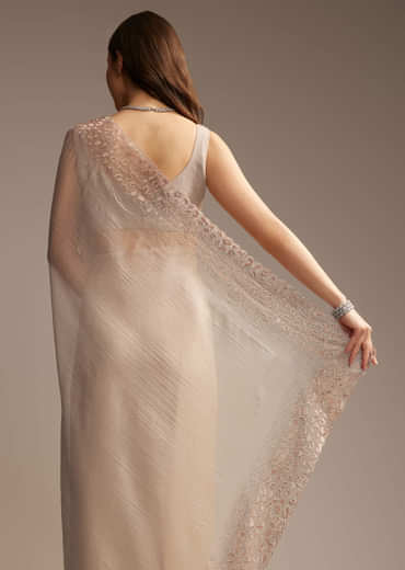 Beige Chiffon Embellished Saree with Resham Cutwork
