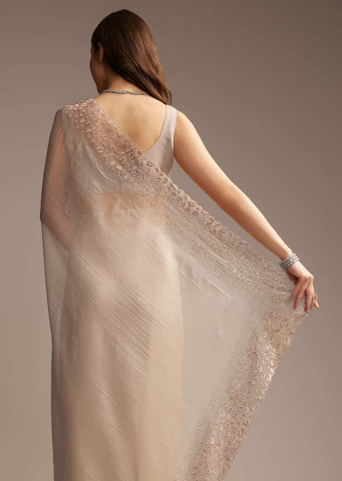 Beige Chiffon Embellished Saree with Resham Cutwork