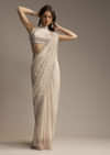 Beige Chiffon Saree with Resham Floral Cutwork