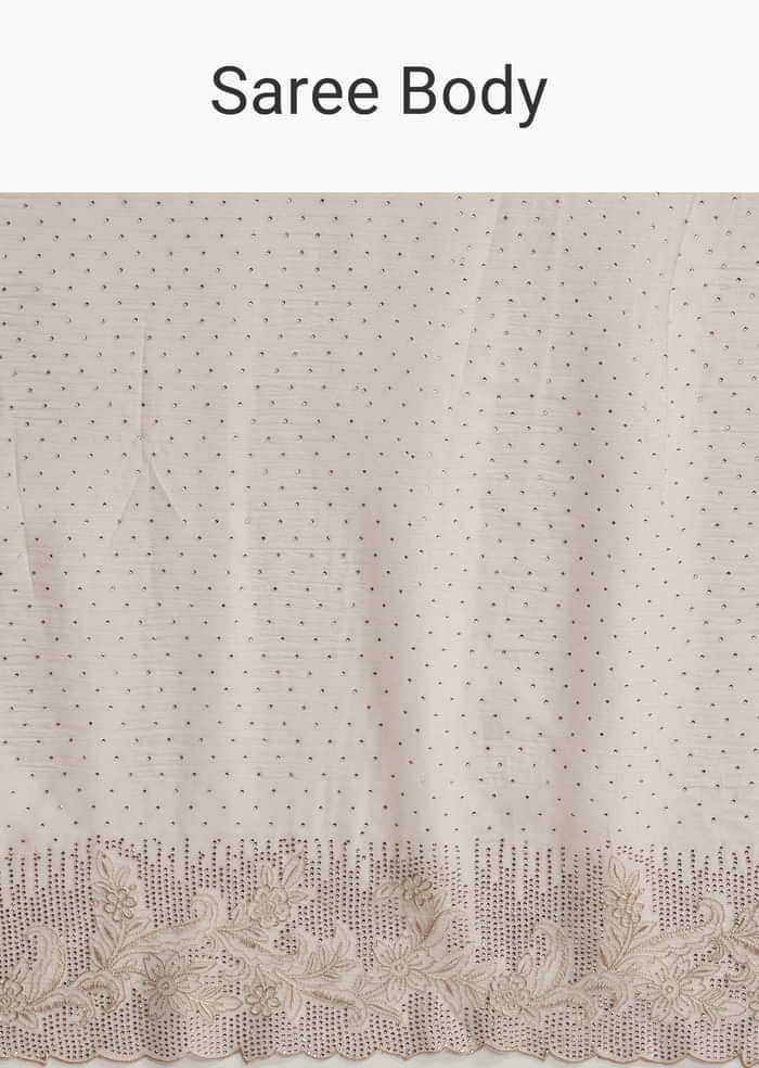 Beige Chiffon Saree with Resham Floral Cutwork