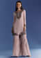Beige Chinon Beaded Kurta Set With Ombre Dupatta