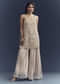 Beige Chinon Palazzo Suit With Intricate Hand Embroidery