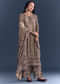 Beige Crepe Kurta Set With Floral Print And Zari Embroidery