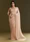 Beige Crepe Tissue Saree With Moti Beads And Cutdana Embroidery