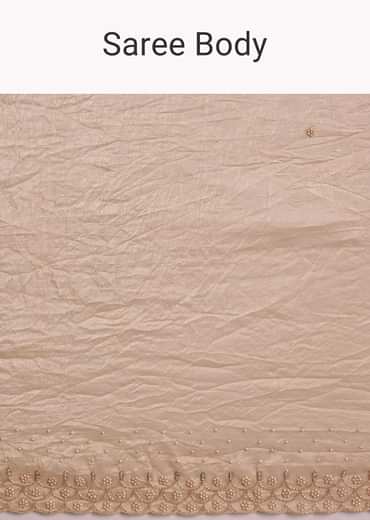 Beige Crepe Tissue Saree With Moti Beads And Cutdana Embroidery
