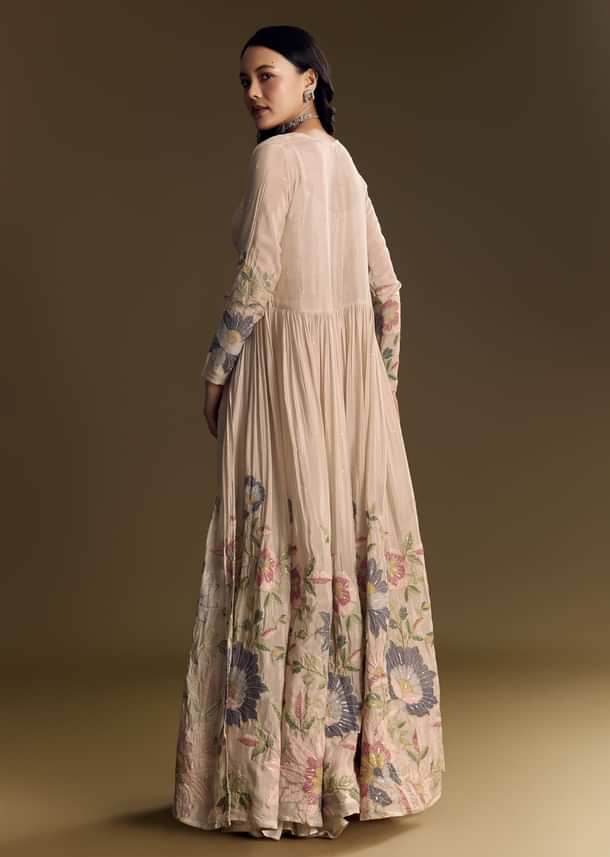 Beige Crop Top Set With Thread And Sequin Jacket