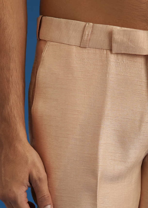 Beige Crush Tissue Sherwani Set With Hand Embroidery