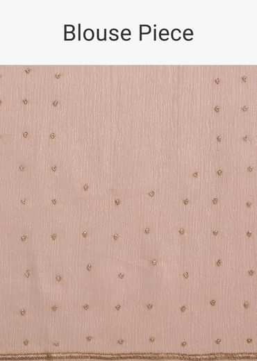 Beige Crushed Tissue Saree With Stone Embellishment And Glossy Finish