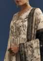 Beige Floral Printed Crepe Anarkali Set With Embroidered Neckline