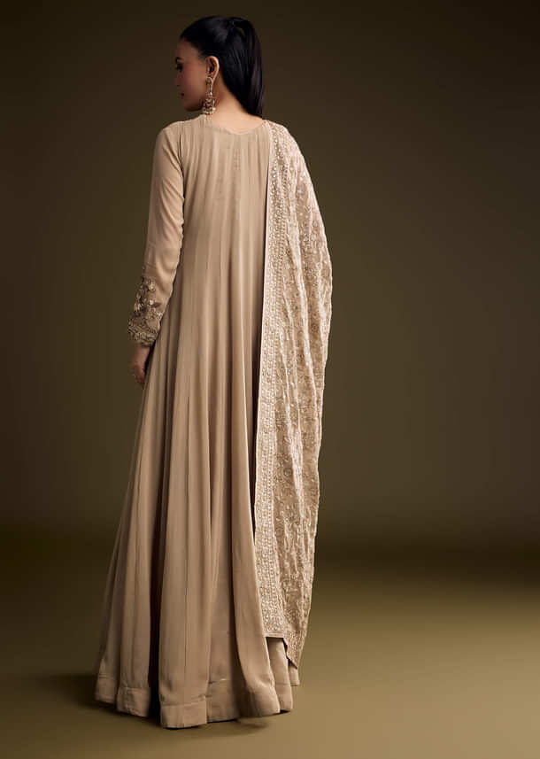Beige Georgette Anarkali Suit With Thread And Sequins Embroidery Beige Georgette Anarkali Suit With Thread And Sequins Embroidery