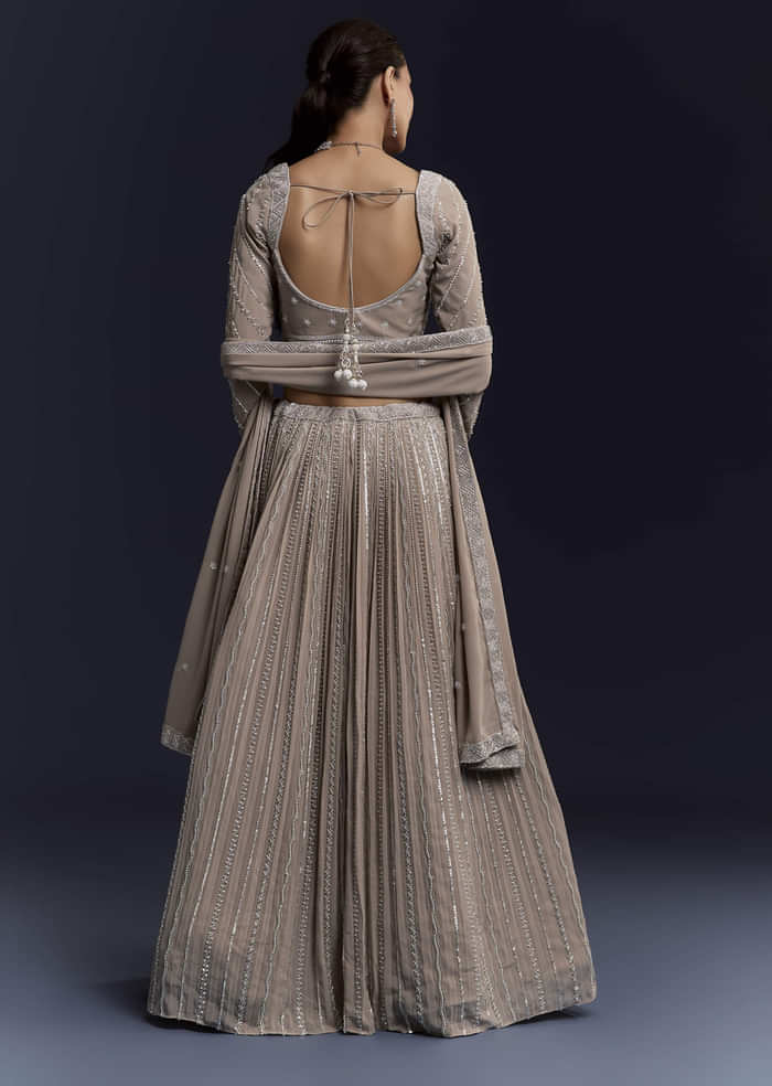 Beige Georgette Bridesmaid Lehenga Set With Sequin Embroidery