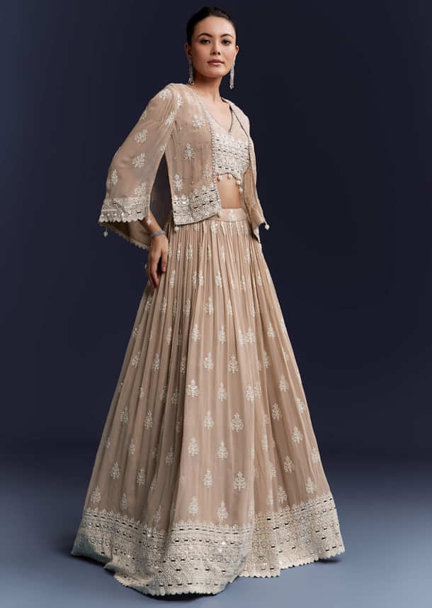 Beige Georgette Bridesmaid Lehenga With Thread And Sequins Work Beige Georgette Bridesmaid Lehenga With Thread And Sequins Work