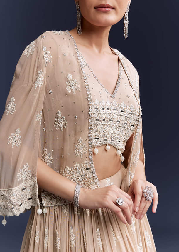 Beige Georgette Bridesmaid Lehenga With Thread And Sequins Work Beige Georgette Bridesmaid Lehenga With Thread And Sequins Work