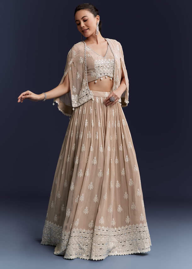 Beige Georgette Bridesmaid Lehenga With Thread And Sequins Work Beige Georgette Bridesmaid Lehenga With Thread And Sequins Work