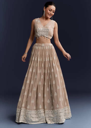 Beige Georgette Bridesmaid Lehenga With Thread And Sequins Work Beige Georgette Bridesmaid Lehenga With Thread And Sequins Work
