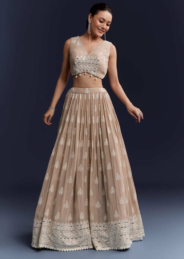 Beige Georgette Bridesmaid Lehenga With Thread And Sequins Work Beige Georgette Bridesmaid Lehenga With Thread And Sequins Work