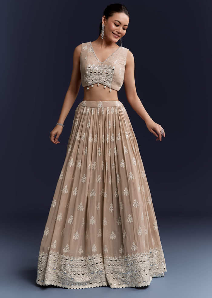 Beige Georgette Bridesmaid Lehenga With Thread And Sequins Work