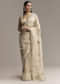 Beige Georgette Tissue Saree With Painted Florals And Sequin Embroidery