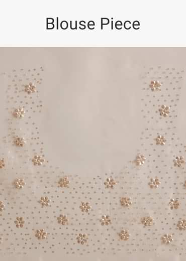 Beige Glass Tissue Embroidered Saree With Scallop Border