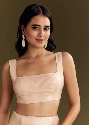 Beige Glass Tissue Saree With Cutdana And Beads Scallop Border