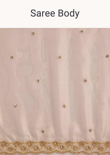 Beige Glass Tissue Saree With Cutdana And Beads Scallop Border