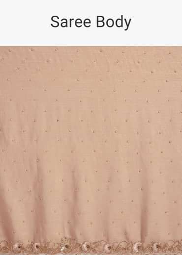 Beige Glass Tissue Saree With Moti Cutdana And Sequins Embroidery And Scallop Border