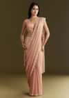 Beige Glass Tissue Saree With Moti Cutdana And Sequins Embroidery And Scallop Border