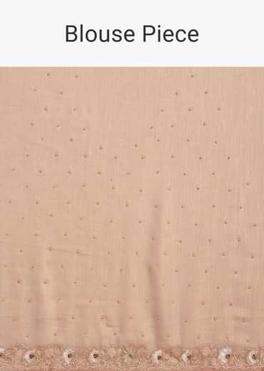 Beige Glass Tissue Saree With Moti Cutdana And Sequins Embroidery And Scallop Border