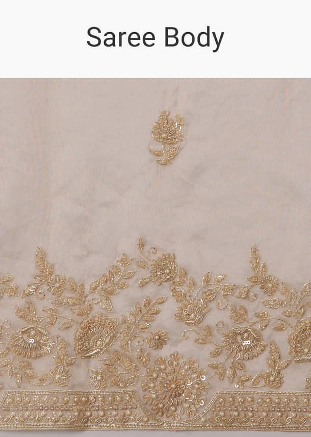 Beige Ivory Tissue Saree With Velvet Embroidered Blouse