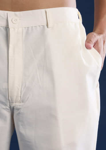 Beige Jacquard Mens Kurta and Pant Set