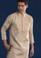 Beige Jacquard Mens Kurta Set