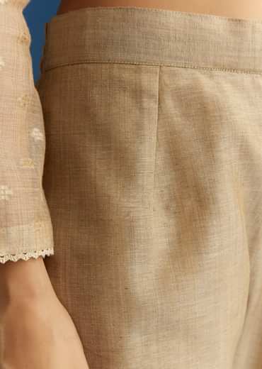 Beige Jamdani Butti Anarkali With Cutwork Dupatta