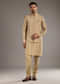 Beige Kurta Jacket Set For Men With Beads And Resham Work