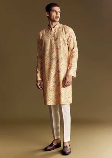 Beige Linen Kurta Set With Minimalist Detailing