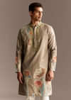 Beige Mirror Work Kurta Set
