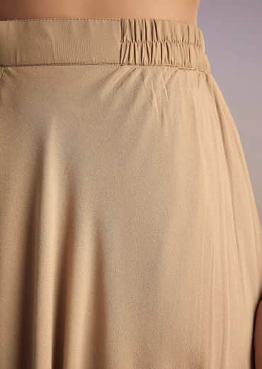 Beige Net Peplum Kurta Set With Beads And Sequins Work
