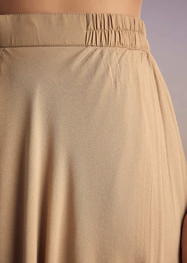 Beige Net Peplum Kurta Set With Beads And Sequins Work