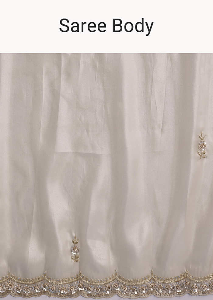 Beige Net Saree With Heavy Hand Embroidery
