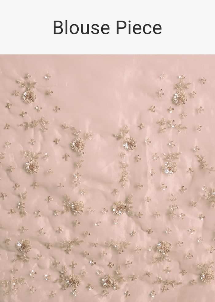 Beige Organza Sequin Embroidered Saree With Scallop Border